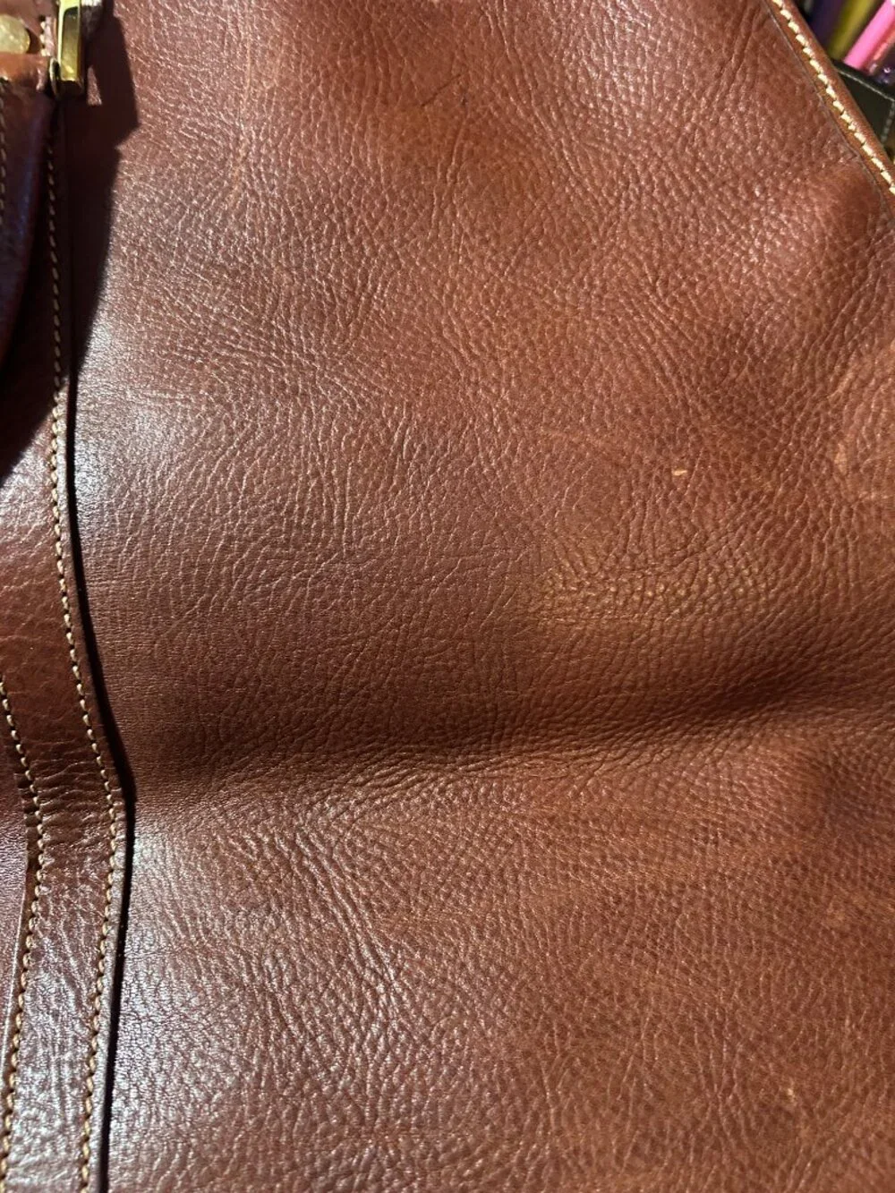 Mens Cole Haan Brown Pebbled Leather Vintage Weekender Duffel Travel Bag